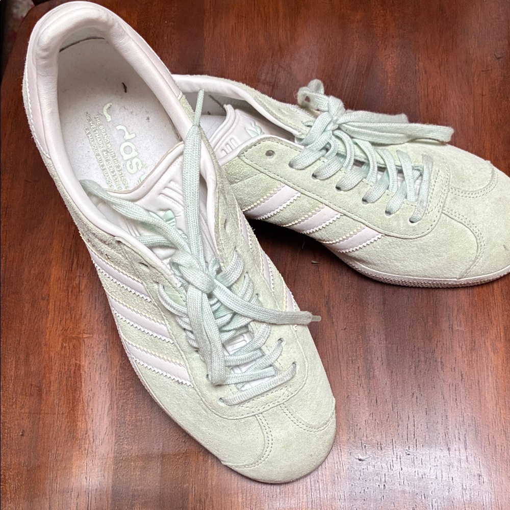 adidas Women’s Gazelle Suede Sneakers in Mint Green and White
